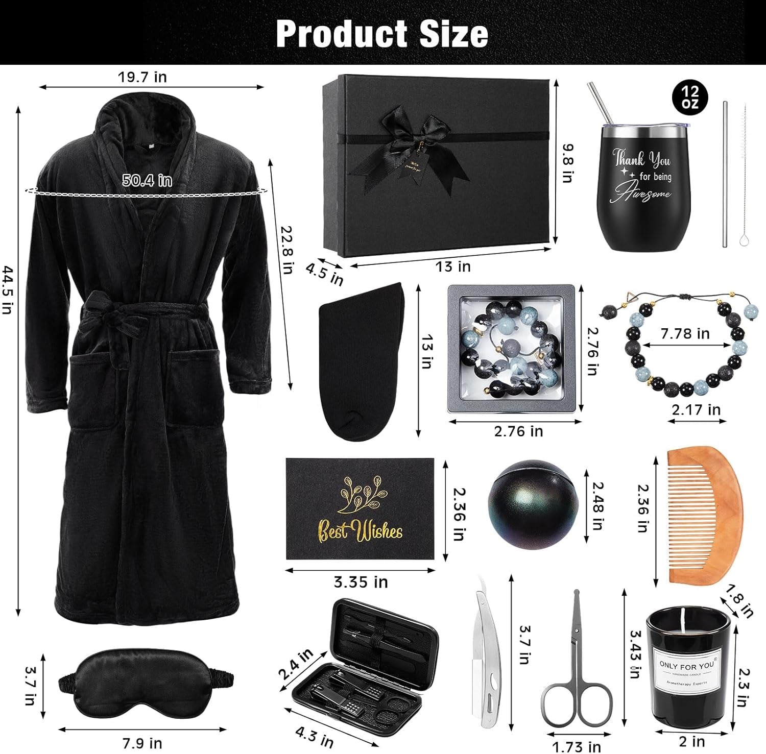 15 Pcs Birthday Gifts for Men Beard Care Set for Him Christmas Gifts Basket Ideas Kit for Men Tumbler Bath Robe for Dad Husband Boyfriend Box Christmas Gifts Baskets